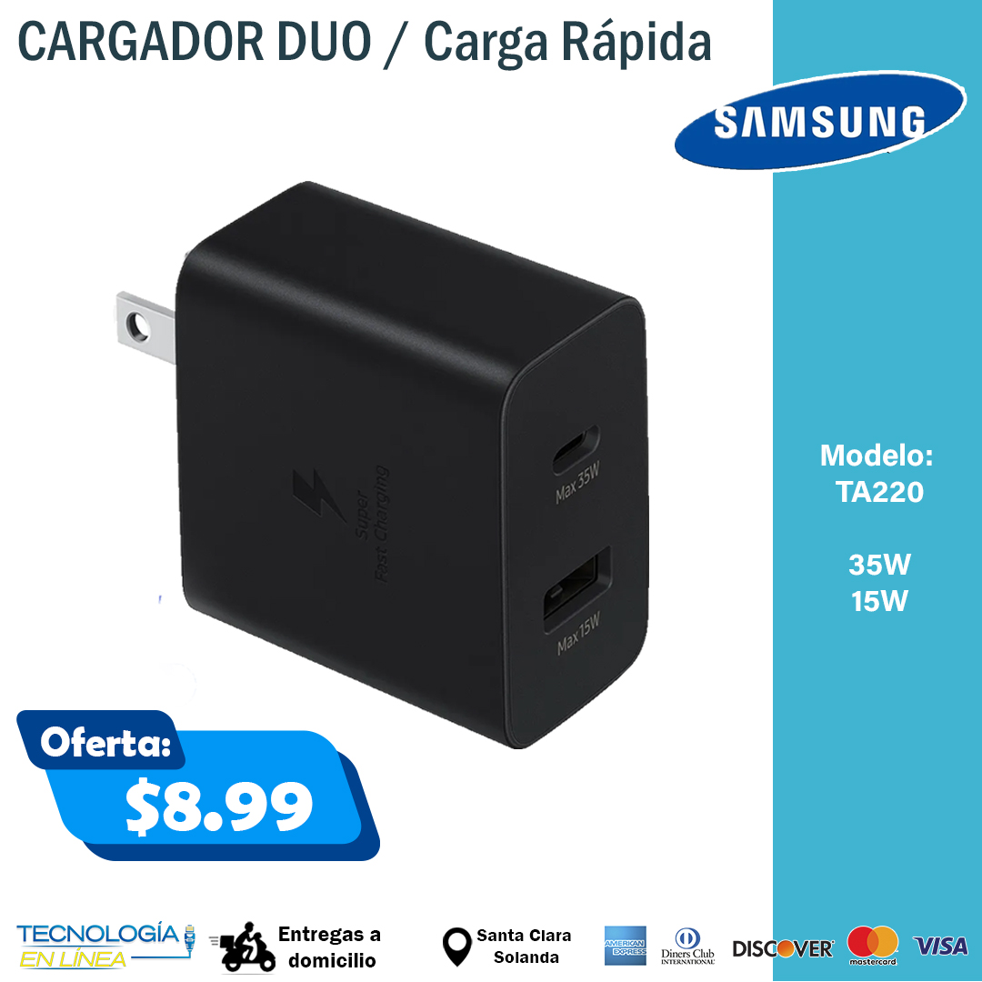 Adaptador Cargador Usb A / C Samsung Duo C/ Carga Rapida 35w