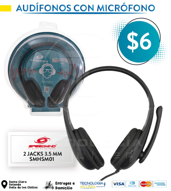 Audífonos con micrófono marca Speedmind SMHSM01