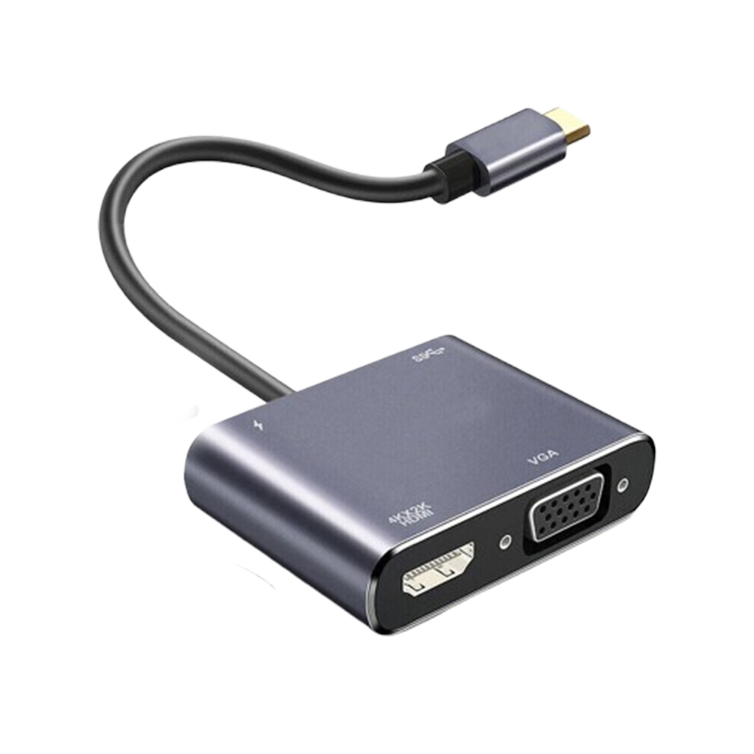 Adaptador USB C a HDMI VGA, adaptador multipuerto USB tipo C digital AV,  convertidor Thunderbolt a HDMI 4K+VGA de carga rápida