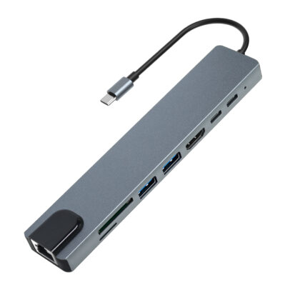 Estación de acoplamiento multipuerto Hub tipo C 8 en 1 de alta calidad con 4K HDMI USB3.0 RJ45 SDTF Adaptador de carga PD 8 puertos USB C Hubs