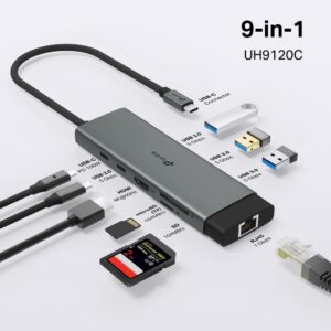 Hub USB-C 9 en 1 con Puerto HDMI Ranuras para SD y microSD Carga Rápida UH9120