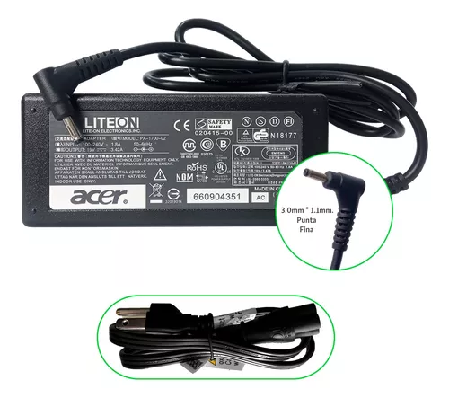 Cargador para Laptop Acer 19V 3.42A 45W Punta Fina 3.0x1.1mm