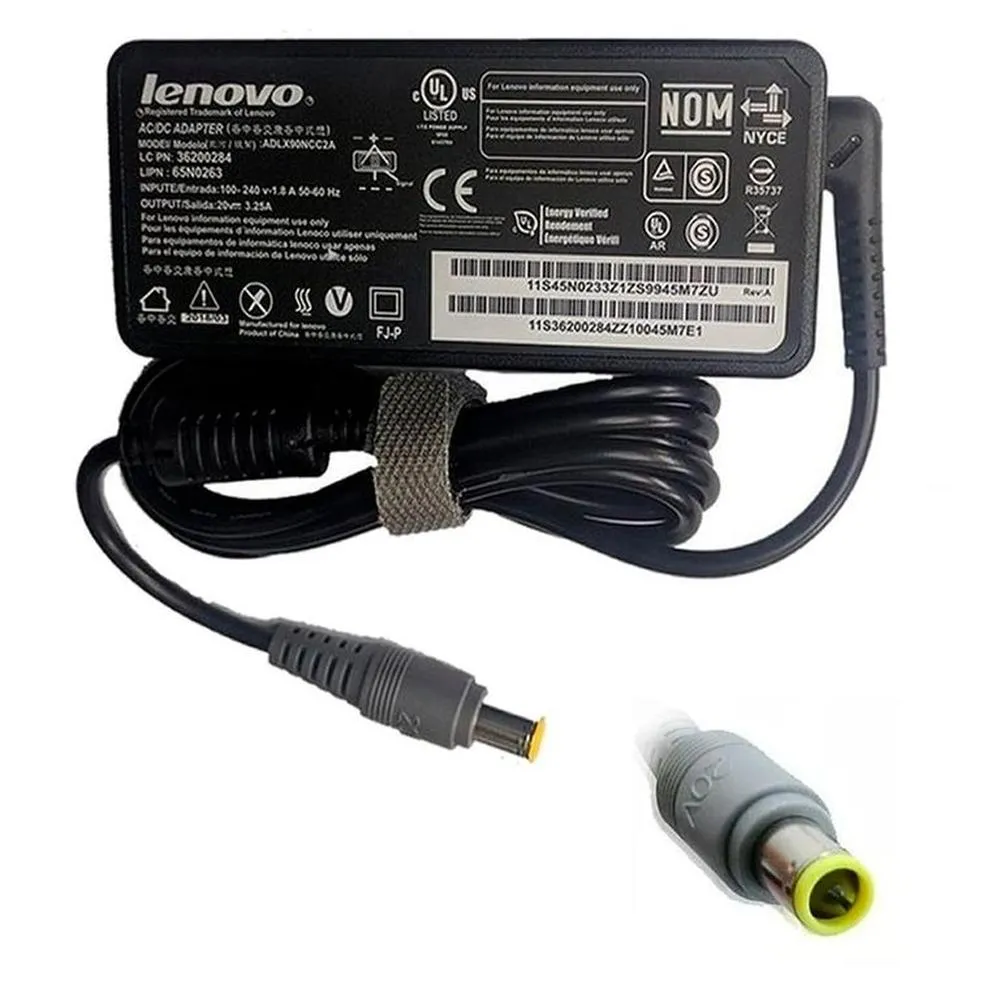 Cargador Lenovo 20V 3.25A Punta Redonda Amarilla