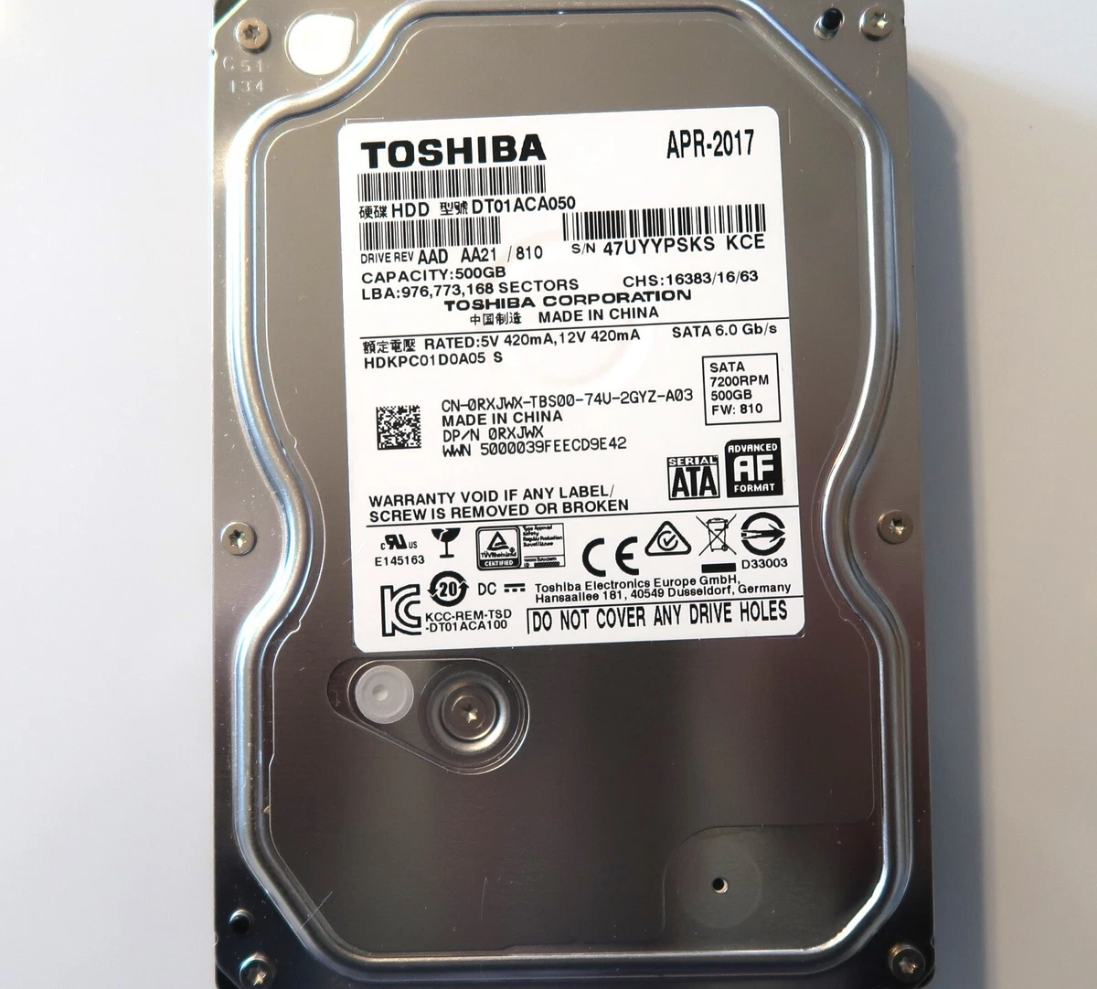 Disco Duro Toshiba 500GB 3.5” SATA III 7200RPM Pull